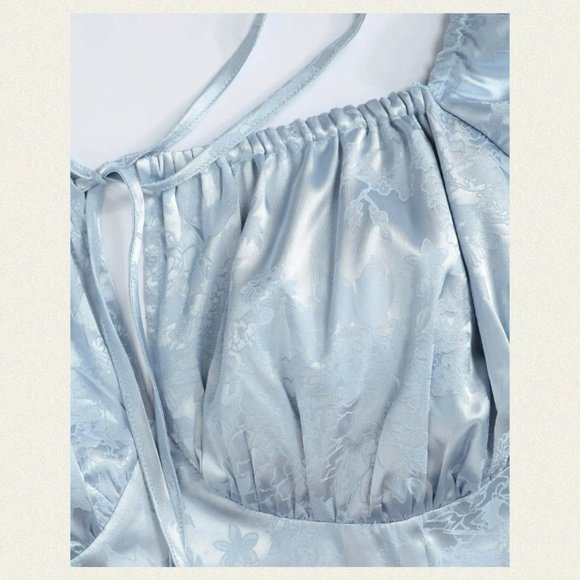 Sky Blue Jacquard Square Neck Maxi Dress - Picture 3 of 5